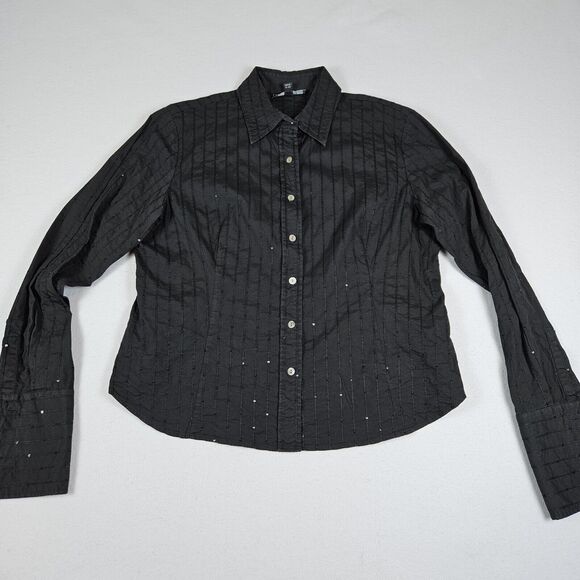 Lafayette 148 New York Blouse Women 14 Black Sequins Embroidered Striped FLAWED - Picture 16 of 16